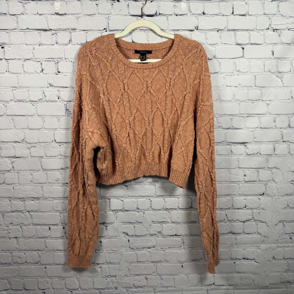 Forever 21 Cropped Sweater Blush Diamond Pattern Cable Knit Size Small